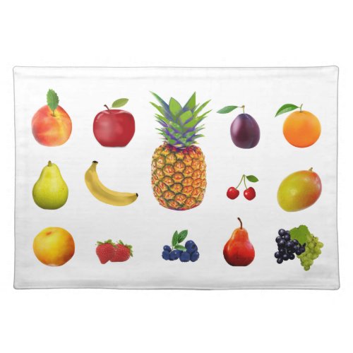 Tropical Fresh Fruits on White Cloth Placemat