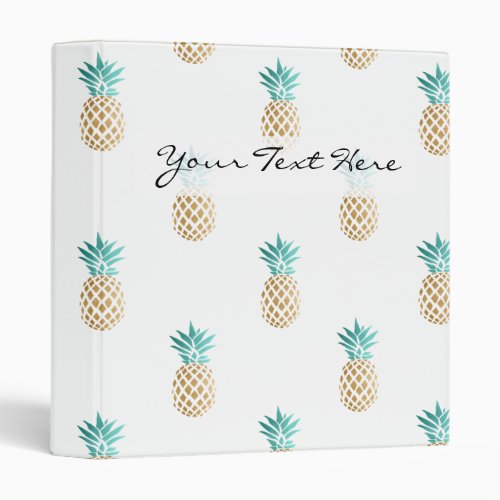 tropical fresh summer faux gold pineapple pattern 3 ring binder