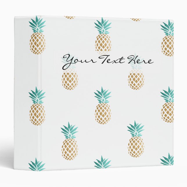 tropical fresh summer faux gold pineapple pattern 3 ring binder (Front/Spine)