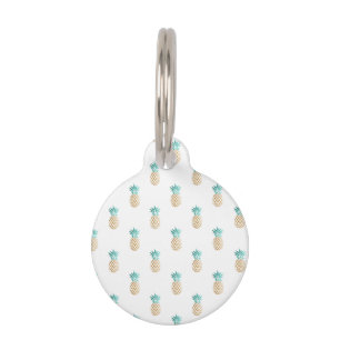 tropical fresh summer faux gold pineapple pattern pet name tag