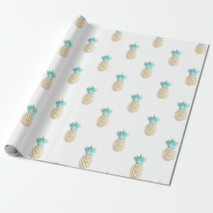 tropical fresh summer faux gold pineapple pattern wrapping paper