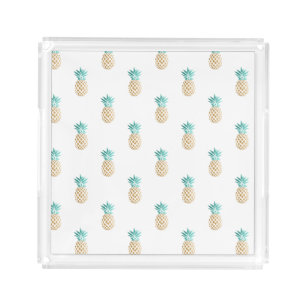 tropical fresh summer gold foil pineapple pattern acrylic tray