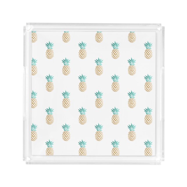 tropical fresh summer gold foil pineapple pattern acrylic tray (Front)