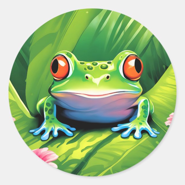 Tropical Frog Art Classic Round Sticker (Front)