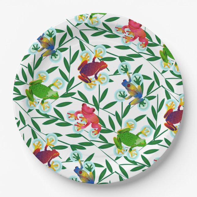Tropical Frog Jungle Paper Plates (Front)
