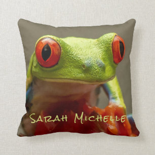 Tropical Frog with Red Eyes Long Name Throw Pillow
