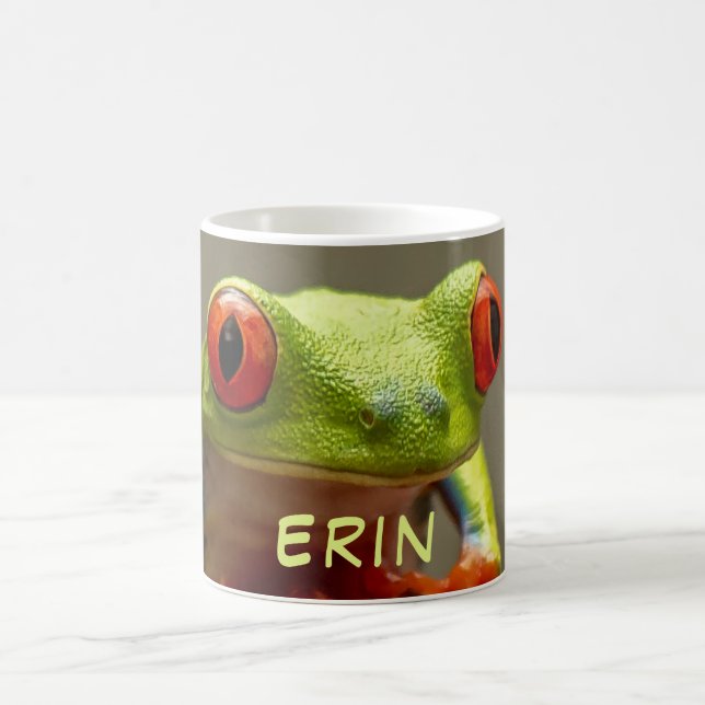 Tropical Frog with Red Eyes Personalized Name Coffee Mug (Center)