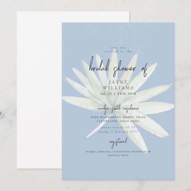 Tropical Frond Mint and Blue Bridal Shower Invitation (Front/Back)