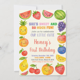 Tropical Fruit 1st Birthday Invitation