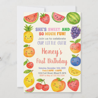 Tropical Fruit 1st Birthday Invitation