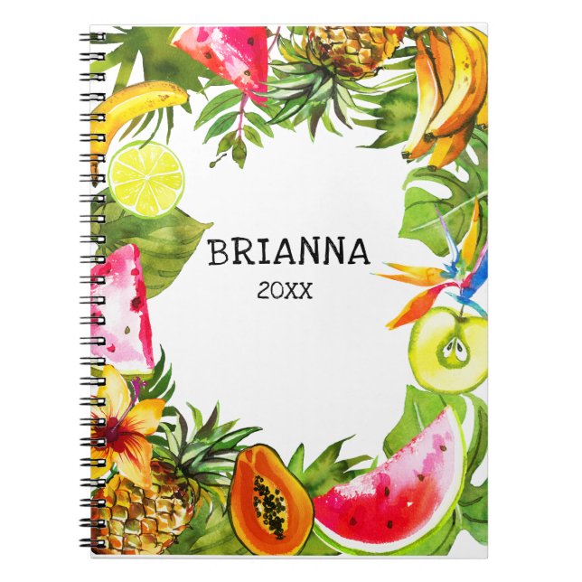 Tropical Fruit and Flowers Name, Year Notebook (Front)