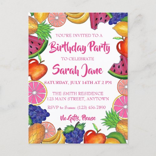 Tropical Fruit Banana Watermelon Birthday Party Invitation Postcard