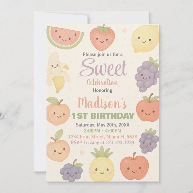 Tropical Fruit Birthday Invitation (Front)