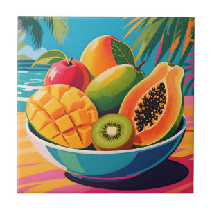 Tropical Fruit Bowl Illustration Ceramic Tile