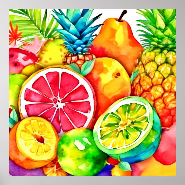 Tropical Fruit Cartoon Art Poster (Front)