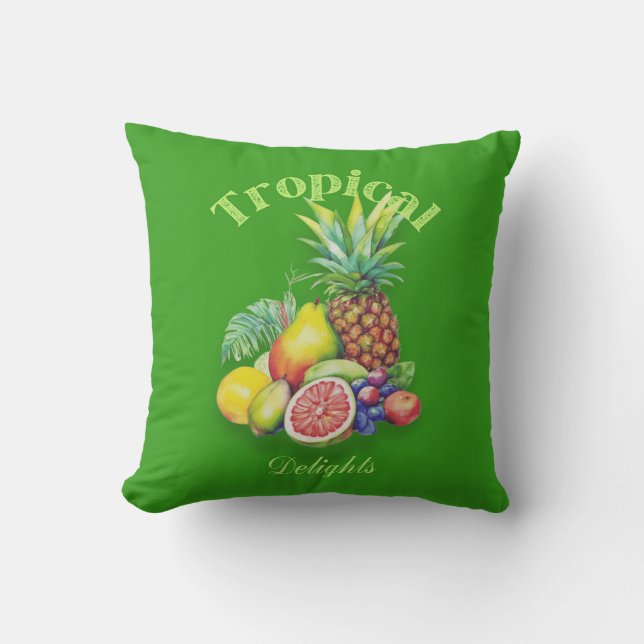 Tropical Fruit Collage Outdoor Pillow (Front)