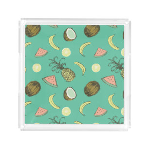 Tropical Fruit Doodle Pattern Acrylic Tray