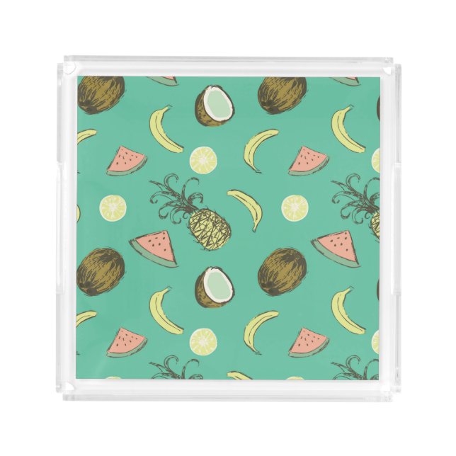 Tropical Fruit Doodle Pattern Acrylic Tray (Front)