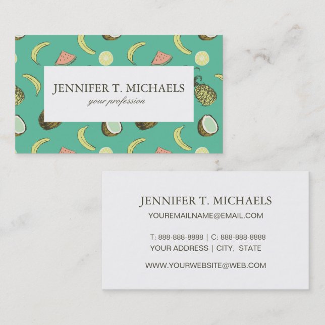 Tropical Fruit Doodle Pattern Business Card (Front/Back)