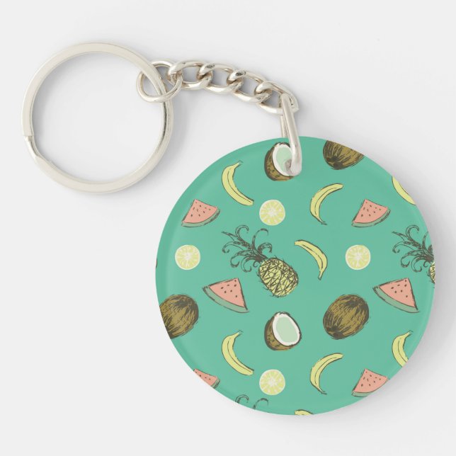 Tropical Fruit Doodle Pattern Keychain (Front)