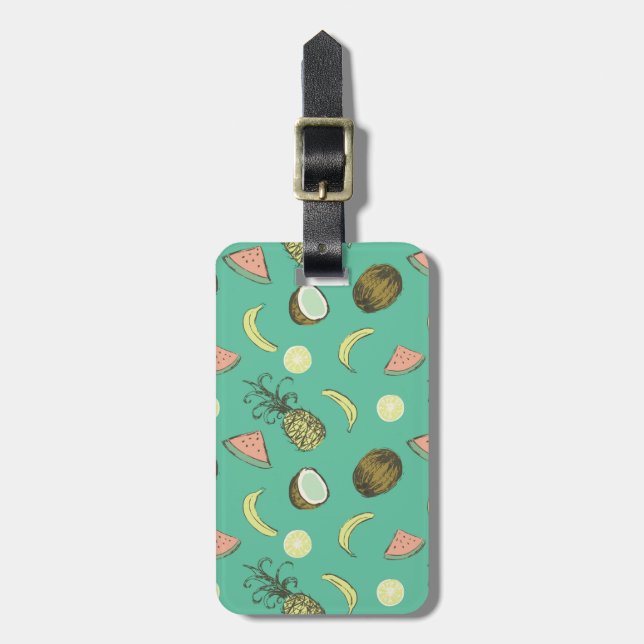 Tropical Fruit Doodle Pattern Luggage Tag (Front Vertical)