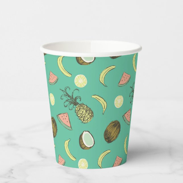 Tropical Fruit Doodle Pattern Paper Cups (Left)