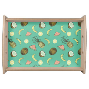Tropical Fruit Doodle Pattern Serving Tray