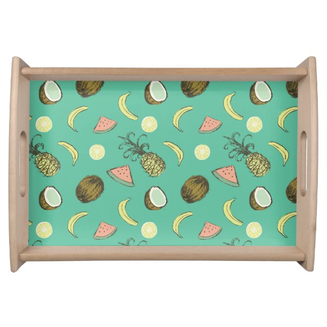 Tropical Fruit Doodle Pattern Serving Tray (Front)