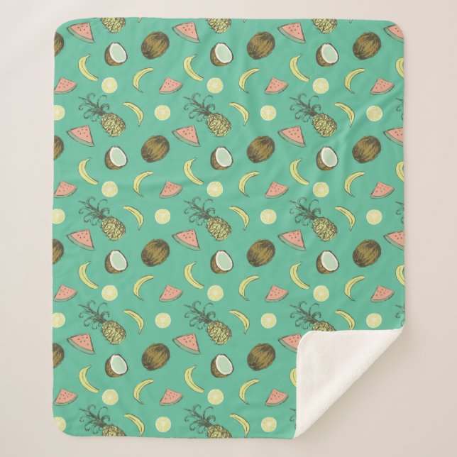 Tropical Fruit Doodle Pattern Sherpa Blanket (Front)