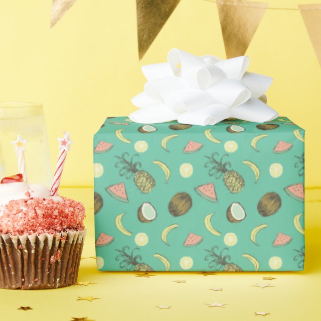 Tropical Fruit Doodle Pattern Wrapping Paper (Birthday Party)