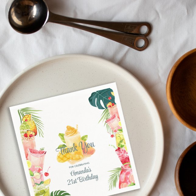 Tropical Fruit Drinks Pool Party Adult Birthday Napkins (Tropical Fruit Drinks Pool Party Adult Birthday Napkins)