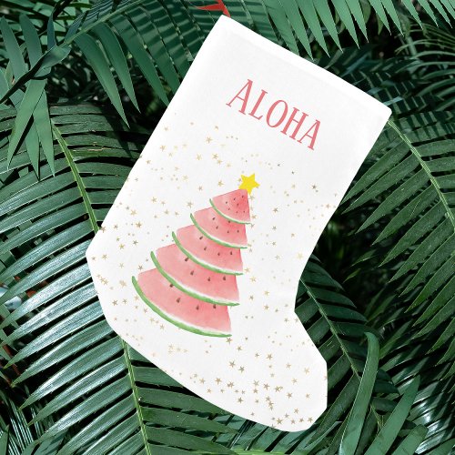 Tropical Fruit Gold Stars Aloha Small Christmas Stocking