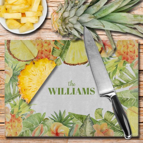 Tropical Fruit Greenery Flowers Cutting Board