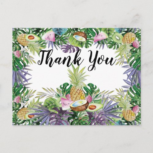 Tropical Fruit  Greenery Party Thank You Postcard