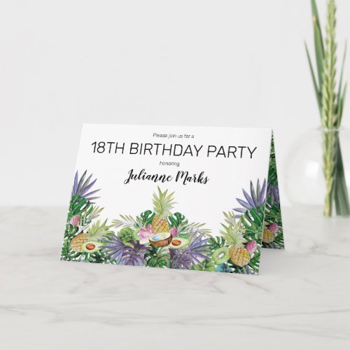 Tropical Fruit Greenery Summer 18th Birthday Party Invitation