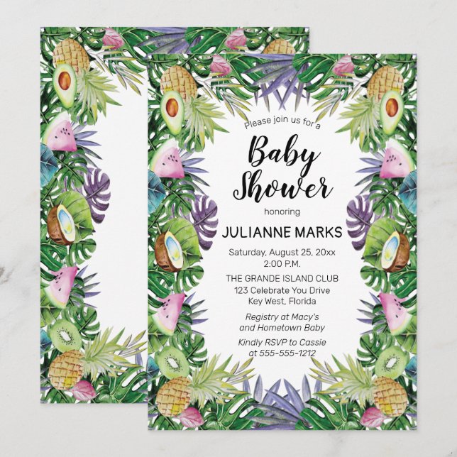 Tropical Fruit | Greenery Summer Baby Shower Invitation (Front/Back)