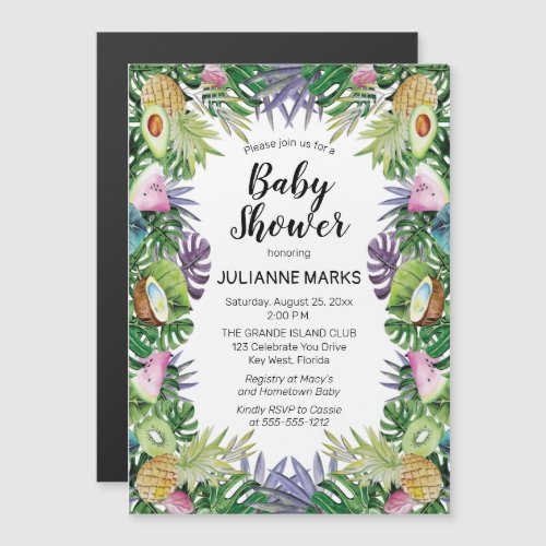 Tropical Fruit  Greenery Summer Baby Shower Magnetic Invitation