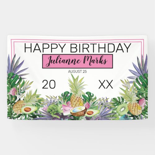Tropical Fruit  Greenery Summer Birthday Party Banner