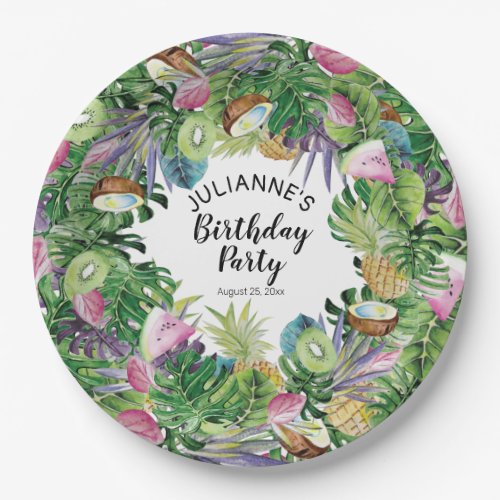 Tropical Fruit  Greenery Summer Birthday Party Paper Plates
