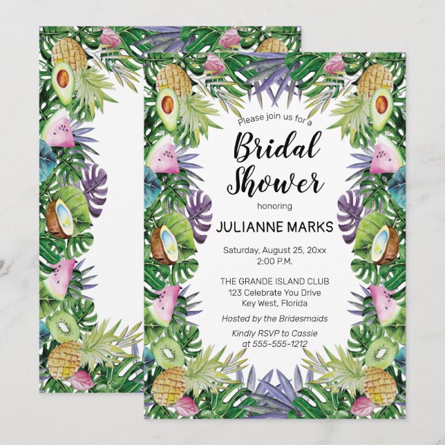 Tropical Fruit | Greenery Summer Bridal Shower Invitation (Front/Back)