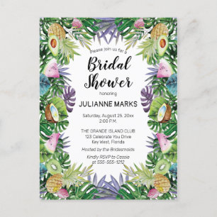 Tropical Fruit Greenery Summer Bridal Shower Invitation Postcard