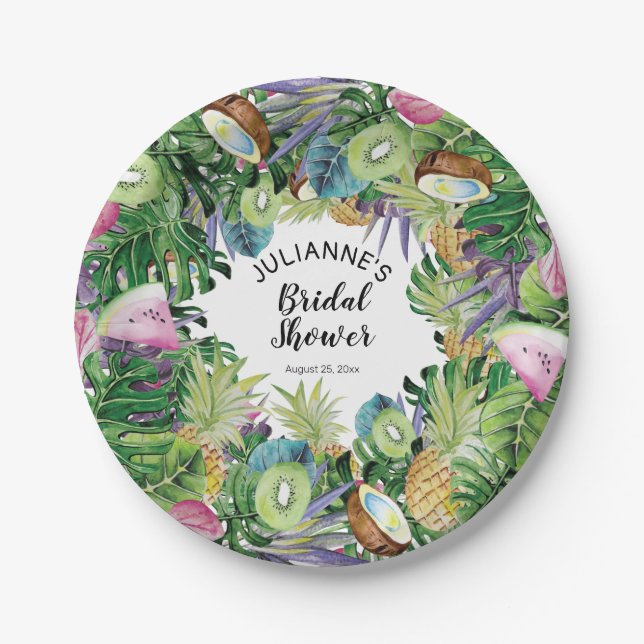Tropical Fruit | Greenery Summer Bridal Shower Paper Plates (Front)