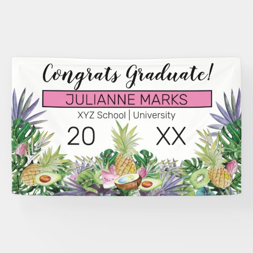 Tropical Fruit  Greenery Summer Graduation Party Banner
