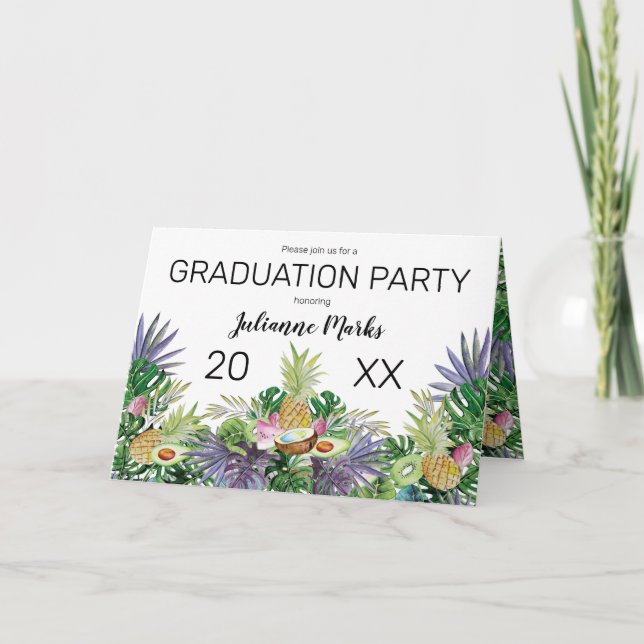 Tropical Fruit | Greenery Summer Graduation Party Invitation (Front)