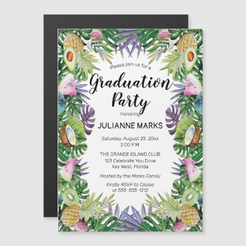 Tropical Fruit  Greenery Summer Graduation Party Magnetic Invitation