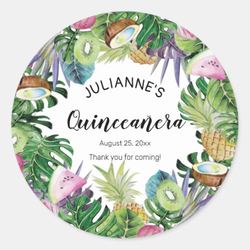 Tropical Fruit  Greenery Summer Quinceaera Classic Round Sticker