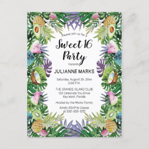 Tropical Fruit   Greenery Summer Sweet 16 Party Invitation Postcard