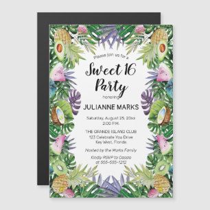 Tropical Fruit   Greenery Summer Sweet 16 Party Magnetic Invitation