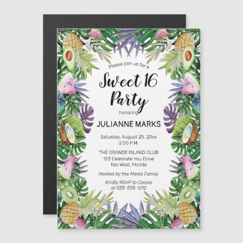 Tropical Fruit  Greenery Summer Sweet 16 Party Magnetic Invitation