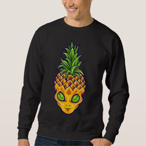 Tropical Fruit Hawaiian UFO Green Eyed Alien Pinea Sweatshirt